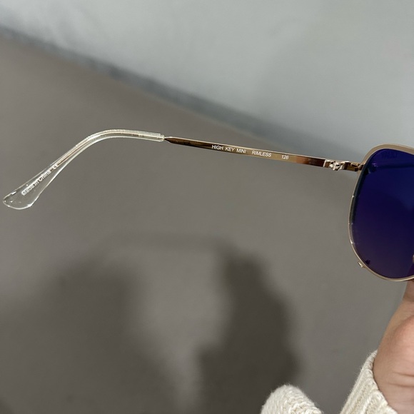 Quay Australia X Desi Perkins High Key Mini Blue Frameless Aviator Sunglasses - Picture 7 of 7